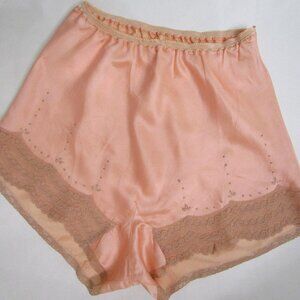 Vintage Peach Pink Silk Rayon Satin Tap Panties High Waist Lace
